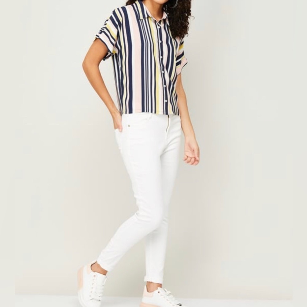 Sienna Sky Women Stripped Multicolor Retro Vibes Button Down Top M